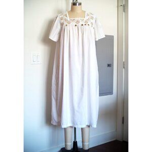 Vtg 70's Lindsey Blake Cotton White Short Sleeve Lace Victorian Nightgown
